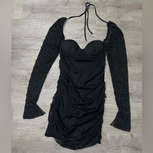 Elegant Black Beaded Sleeve Dress